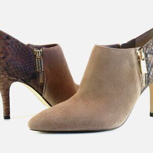 Michael Kors Clara Mid Bootie Dune Brown Suede Croc Leather Heel  Size 8 1/2M